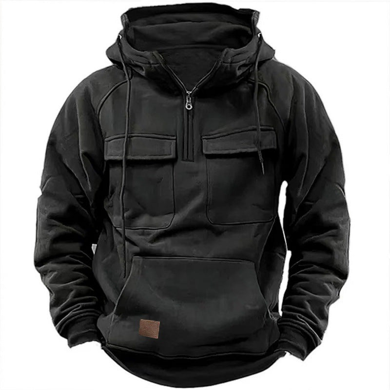 Herren Funktionale Kapuzenpullover mit Praktischen Taschen und Kurzem Reißverschluss R&B