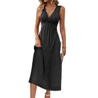 Damen Midi-Kleid mit elegantem V-Ausschnitt und Raffungen R&B