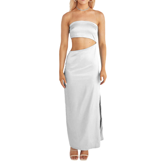 Damen asymmetrisches Maxikleid mit tiefem Rückenausschnitt und figurbetonter Silhouette R&B