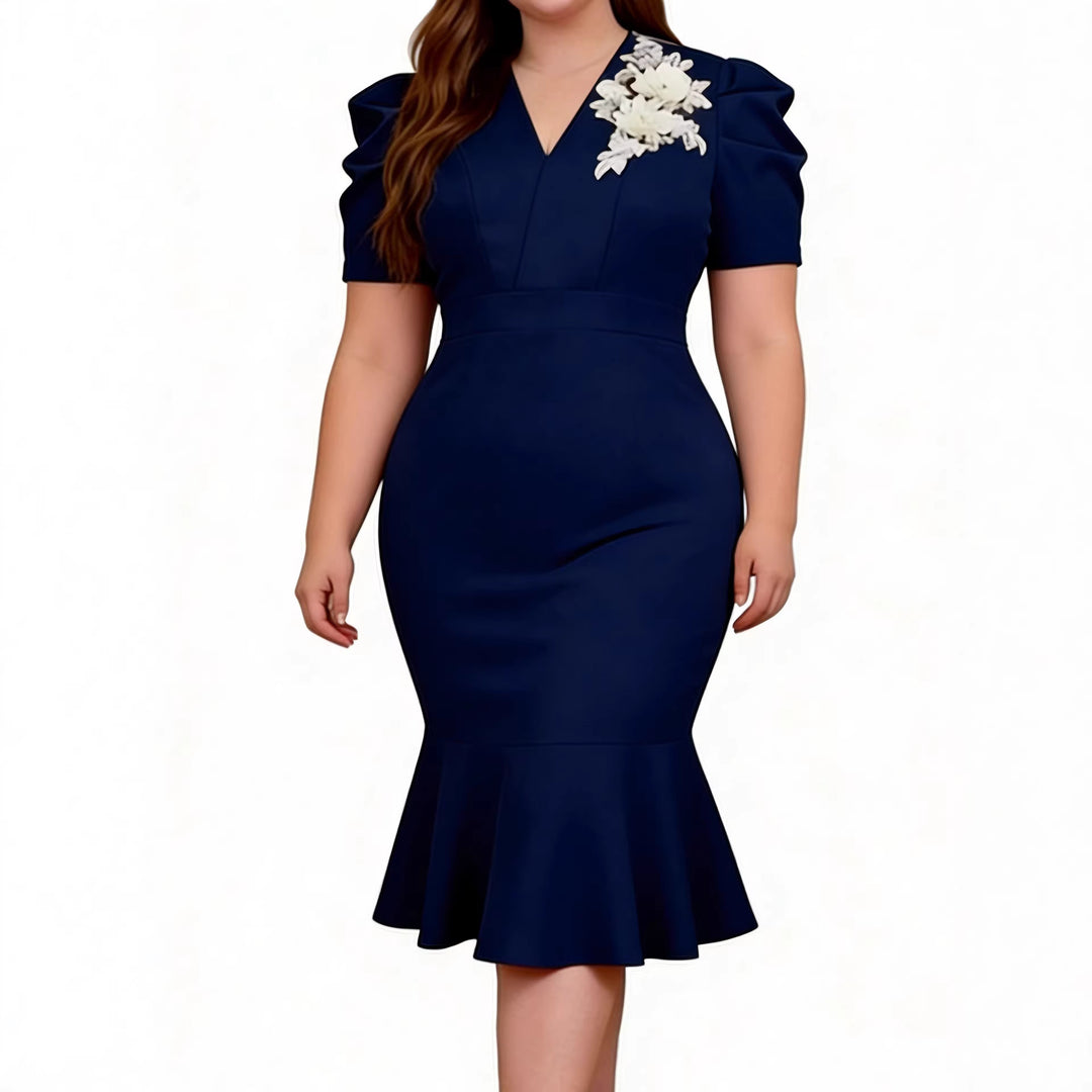 Damen Figurbetontes Cocktailkleid mit voluminösen Puffärmeln und aufregendem Saum R&B