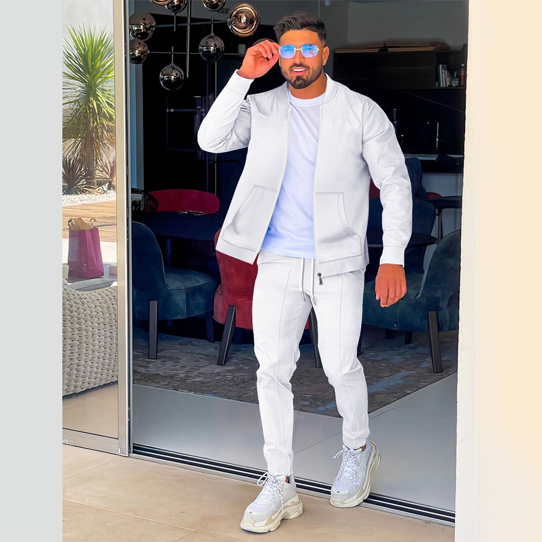 Herren modisches Athleisure Set mit strukturiertem Design und elastischem Bund R&B