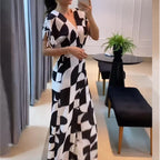 Damen Langes Maxikleid mit grafischem Muster und Raffung R&B