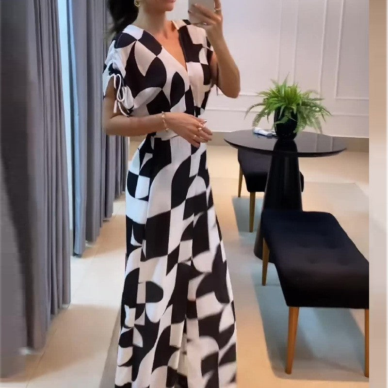 Damen Langes Maxikleid mit grafischem Muster und Raffung R&B