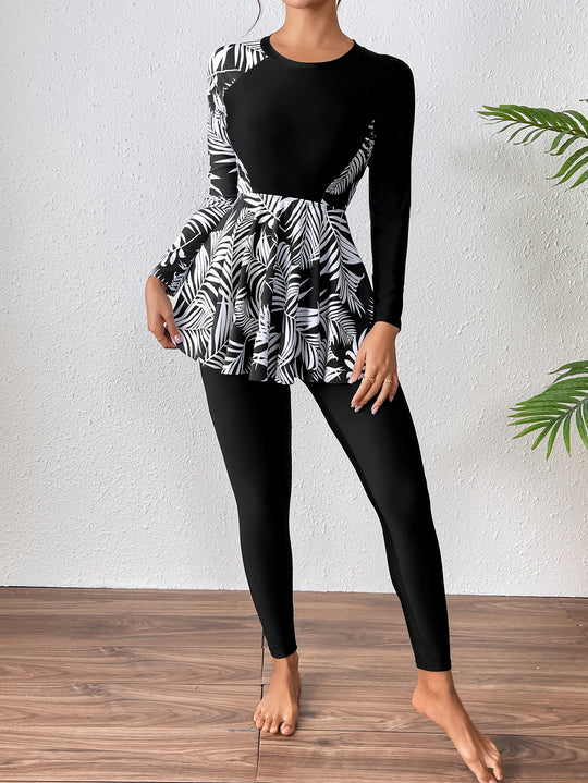Damen Surfanzug mit floralem Schnitt und langen Ärmeln R&B