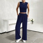 Damen Freizeit-Set mit tailliertem Top und weitem Hose R&B