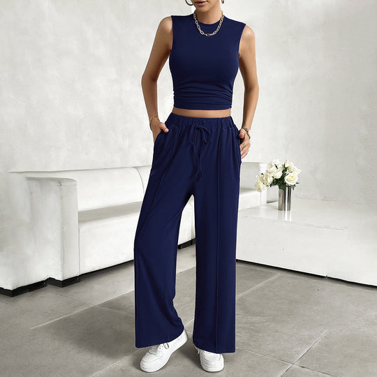 Damen Freizeit-Set mit tailliertem Top und weitem Hose R&B
