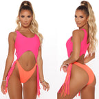 Damen Badeanzug mit Cut-Outs und Fransen R&B