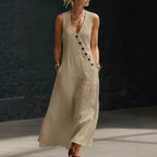 Damen Langarmkleid mit seitlichem Schlitz und Knopfdetails R&B