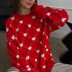 Damen Gemusterter Strickpullover mit Herzmotiv und lässigem Schnitt R&B