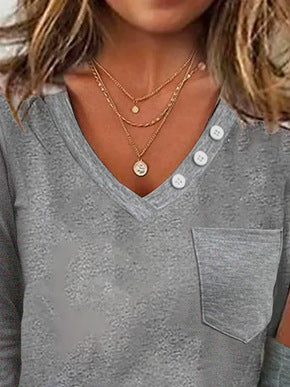 Damen Langarmshirt mit Knopfdetails und Brusttasche R&B