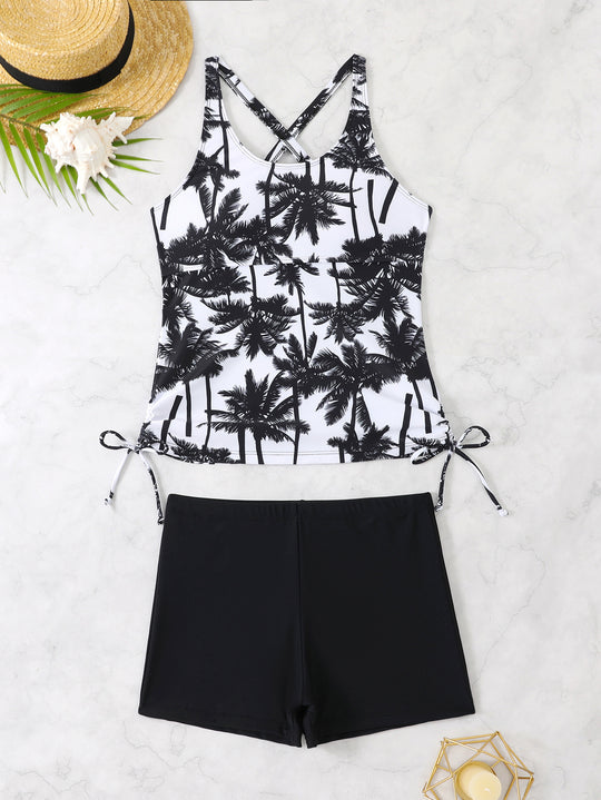 Damen Sportliches Tankini-Set mit floralem Design und verstellbaren Bündchen R&B
