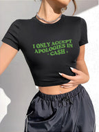 Damen Crop-T-Shirt mit künstlerischem Statementdruck R&B
