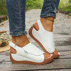 Damen Komfortable Wedge-Pantoletten mit offenem Zehenbereich und elastischem Riemendesign