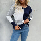 Damen Gemusterter Sweatpullover mit Farbblockdesign und Rundhalsausschnitt R&B