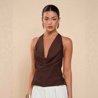 Damen Elegantes Wickeloberteil mit tiefem V-Ausschnitt und fließendem Stoff R&B