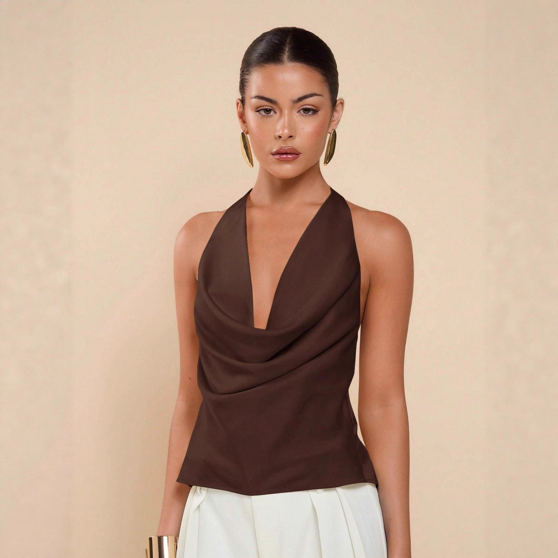 Damen Elegantes Wickeloberteil mit tiefem V-Ausschnitt und fließendem Stoff R&B