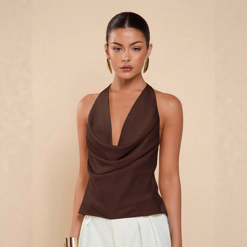 Damen Elegantes Wickeloberteil mit tiefem V-Ausschnitt und fließendem Stoff R&B