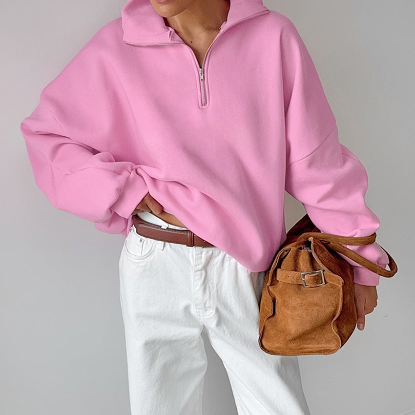 Damen lässiger Oversized Pullover mit Reißverschluss R&B