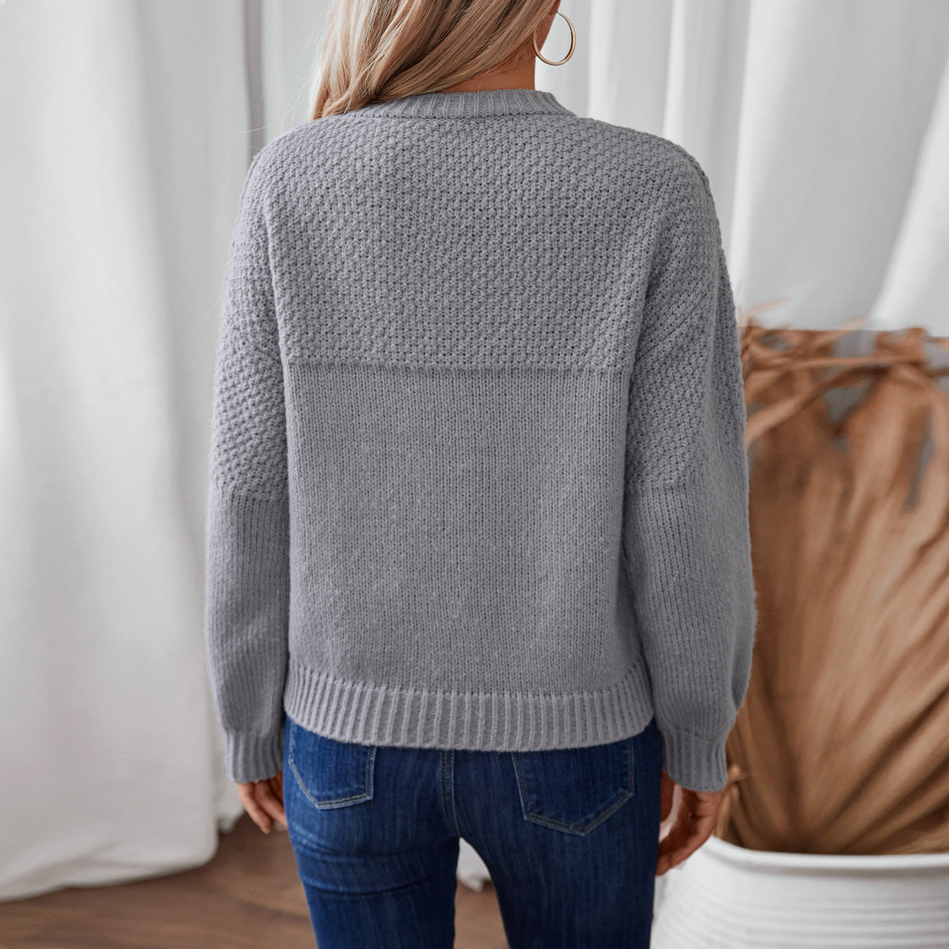 Damen modischer Strickpullover mit strukturiertem Design und lässigem Schnitt