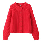 Damen nan grob gestrickte Raglan-Cardigan mit Ballonärmeln und durchgehender Knopfleiste R&B