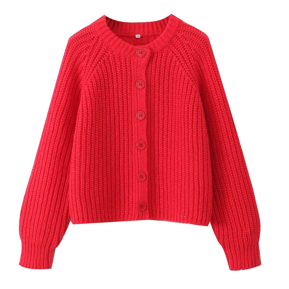 Damen nan grob gestrickte Raglan-Cardigan mit Ballonärmeln und durchgehender Knopfleiste R&B