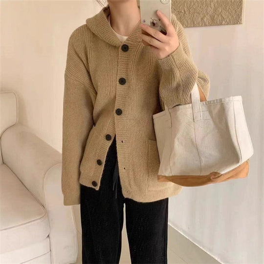 Damen kuschelige Strickjacke mit Kapuze und großen Taschen R&B
