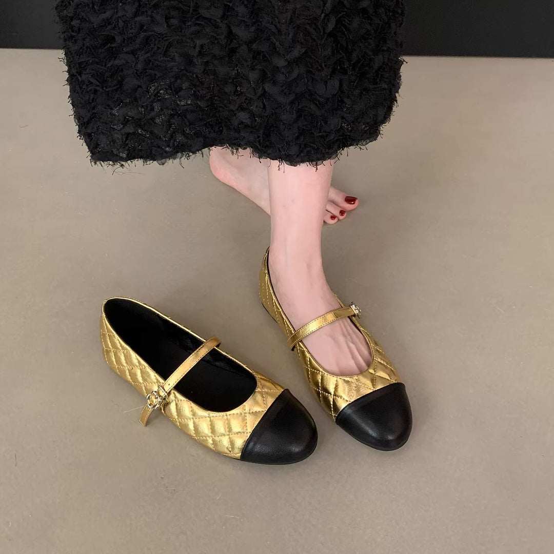 Damen Ballerinas mit elegantem Riemen und glänzendem Metallakzent R&B