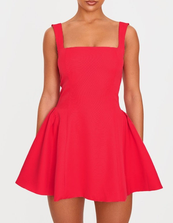 Damen A-Linien Kleid mit quadratischem Ausschnitt und angeschnittenen Taschen R&B
