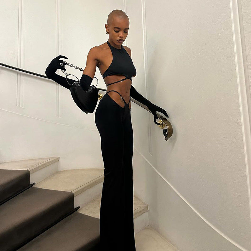 Damen Stylischer High-Waist Jumpsuit mit Cut-Out-Details und weitem Bein R&B