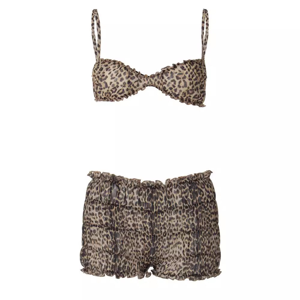 Damen Leo-Muster Bikini Set mit Rüschendetails R&B