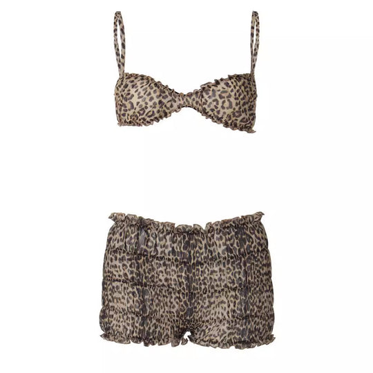 Damen Leo-Muster Bikini Set mit Rüschendetails R&B