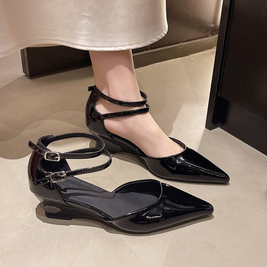 Damen elegante Spitzen Wedge-Pumps mit Doppelschnalle R&B