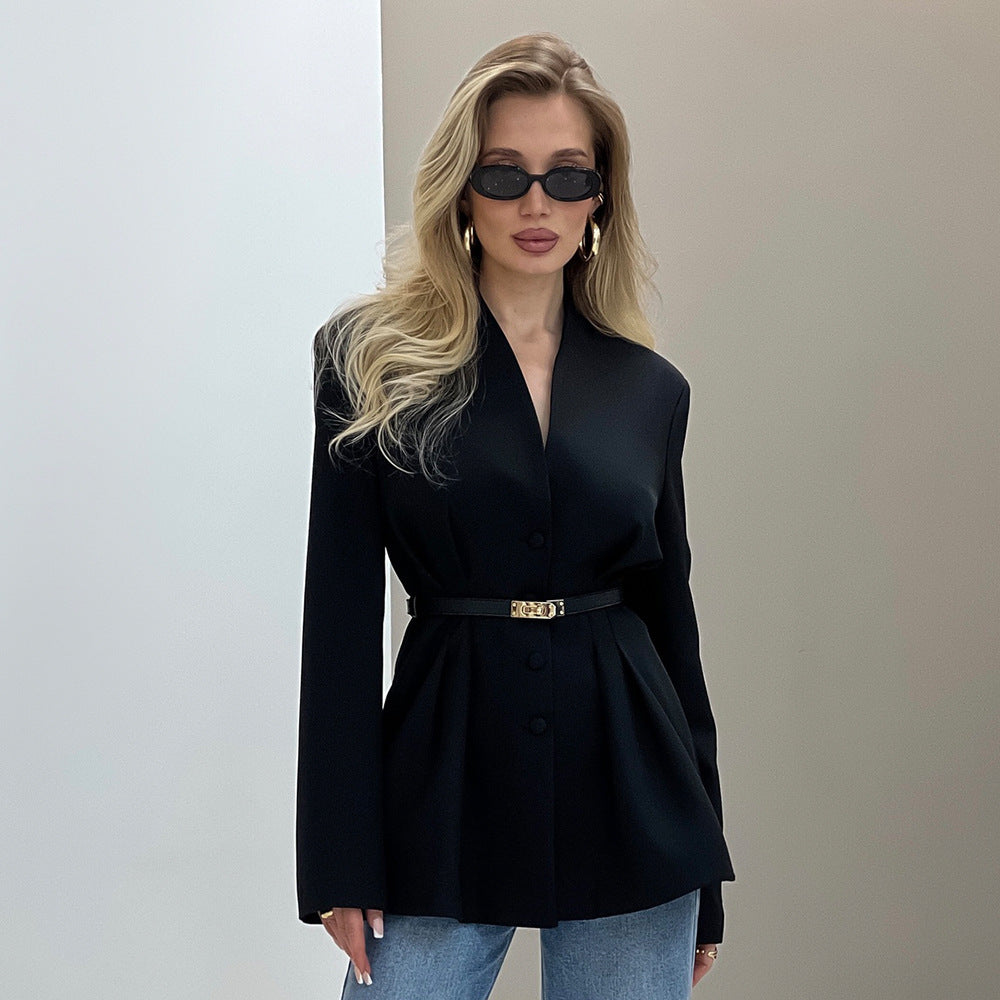 Damen Eleganter Blazer mit tailliertem Schnitt und abnehmbarem Gürtel R&B