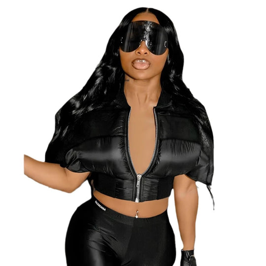 Damen modische cropped Jacke mit voluminösen Puffärmeln R&B
