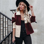 Damen trendige Teddyjacke mit modernem Patchwork-Design R&B