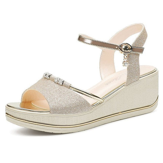 Damen Wedge-Sandalen mit funkelnden Applikationen und verstellbarem Riemen R&B