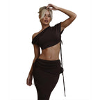 Damen Elegantes Wickelset mit asymmetrischem Oberteil und körperbetontem Rock R&B