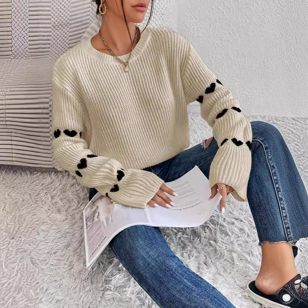 Damen kuscheliger Strickpullover mit modellierenden Ärmeln und Herzmotiv R&B