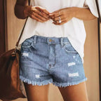 Damen Jeans-Shorts mit fransigen Säumen und distressed Details R&B