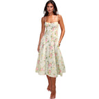 Damen Blumendesign Midi-Kleid mit Spaghettiträgern und fließendem Rock R&B