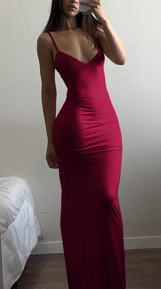 Damen Elegantes Etuikleid mit tiefem V-Ausschnitt und trägerlosem Design R&B