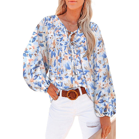 Damen Lockere Bluse mit floralem Muster und voluminösen Ärmeln R&B