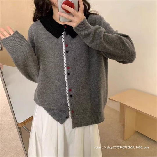 Damen Eleganter Strickcardigan mit Stehkragen und Knopfdetail R&B