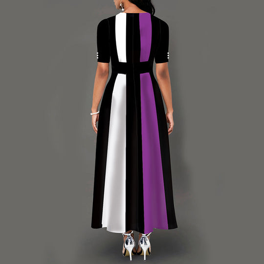Damen Maxikleid mit modernem Blockdesign und seitlichen Taschen R&B