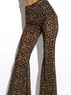 Damen Hoch taillierte Leoparden-Hose mit weitem Bein R&B