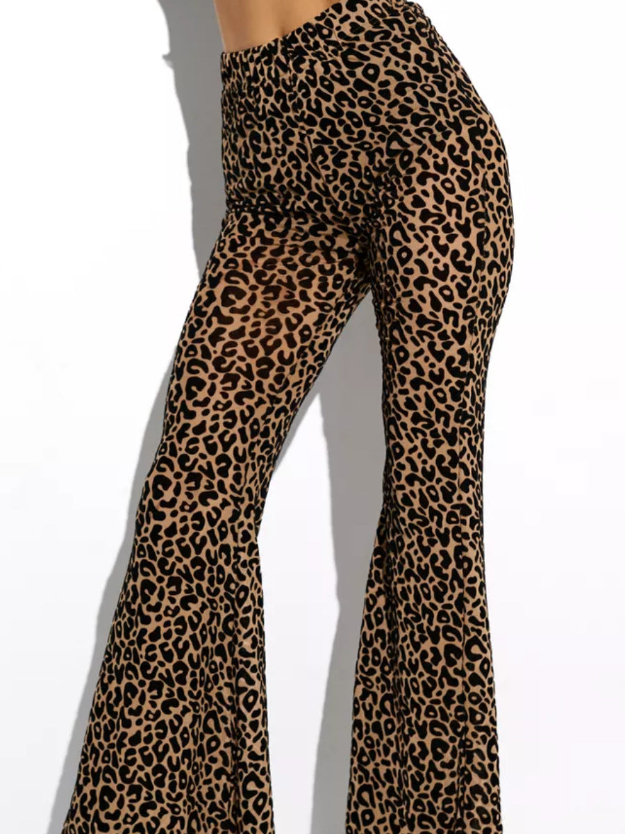 Damen Hoch taillierte Leoparden-Hose mit weitem Bein R&B