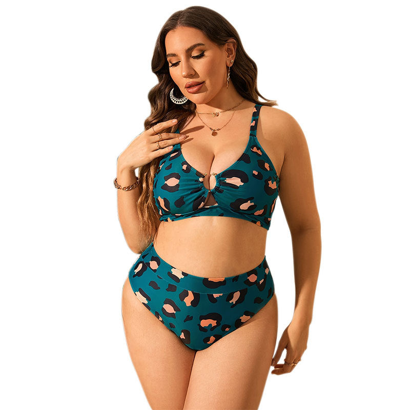 Damen Hochtailliertes Bikini-Set mit modischem Leoprint R&B