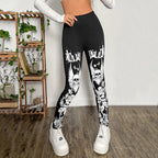 Damen Leggings mit auffälligem Totenkopf- und floralem Design