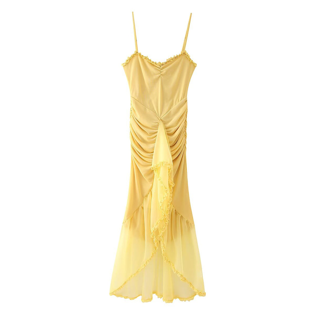 Damen Maxi-Kleid mit elegantem Rüschendesign und kunstvoller Drapierung R&B
