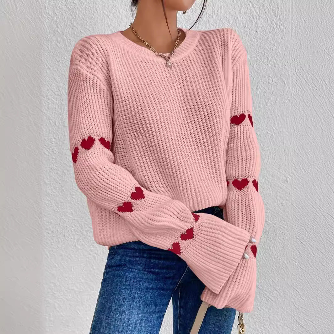 Damen kuscheliger Strickpullover mit modellierenden Ärmeln und Herzmotiv R&B